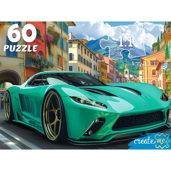 Пазл 60 элементов "Зеленый спортивный автомобиль", Рыжий Кот/Ф60-4529