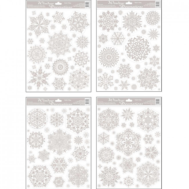 НАКЛЕЙКА НА ОКНО, DARLENS «СНЕЖИНКИ СЕРЕБРИСТЫЕ», 300Х420 ММ, АССОРТИ, DL-DRL05145 (12)
