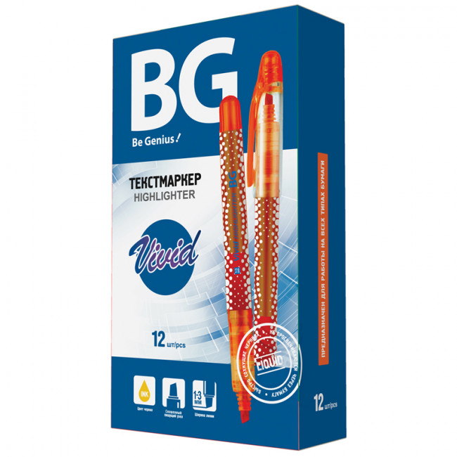 Текстовыделитель 1-3мм, оранжевый Vivid, BG (12)