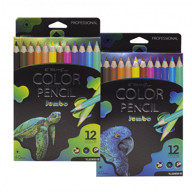 Набор цветных карандашей 12цв., "Неоновые животные JUMBO" заточенные, трехгранные, европодвес. Yalong/YL221033-12
