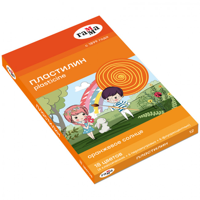 Пластилин Гамма "Оранжевое солнце", 18 цветов (6 классич., 6 флуор., 6 перл.), 234г, со стеком, картон. упак. Пластилин Гамма "Оранжевое солнце", 18 цветов (6 классич., 6 флуор., 6 перл.), 234г, со стеком, картон. упак.