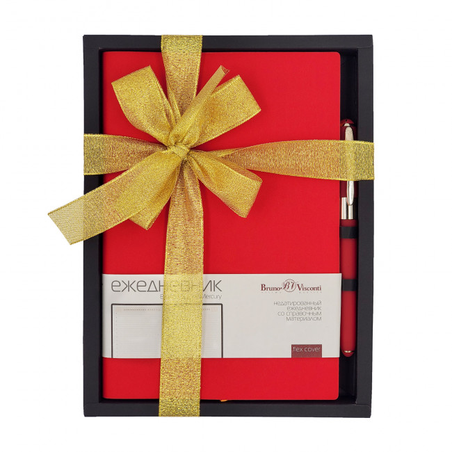 Подарочный набор: недатированный ежедневник А5 "Mercury"+ ручка, красный, BV/3-531/36-2 Подарочный набор: недатированный ежедневник А5 "Mercury"+ ручка, красный, BV/3-531/36-2