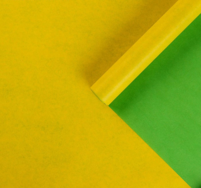 Бумага подарочная в рулоне (крафт) "зелёная+жёлтая"