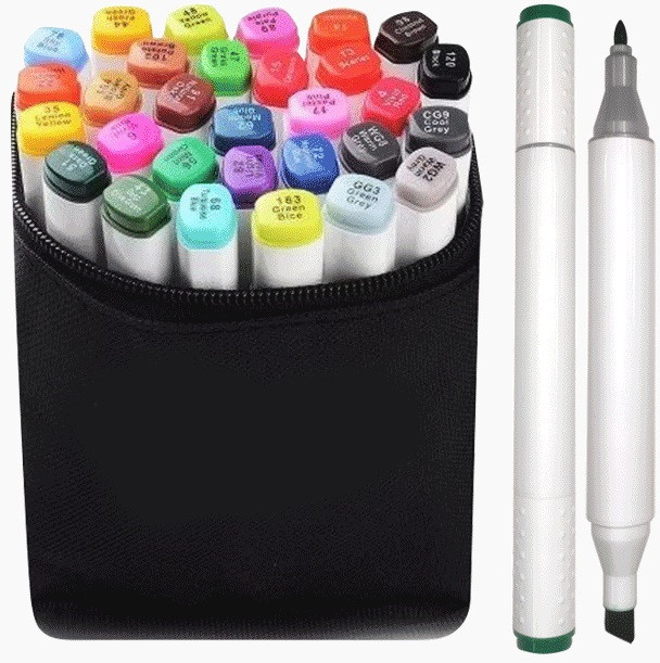 Набор маркеров для скетчинга "deVENTE. Emotion" 36 цветов, двусторонние (пулевидный 1 мм/скошенный до 5 мм), эргономичный трёхгранный корпус, чернила на спиртовой основе, в текстильной сумке