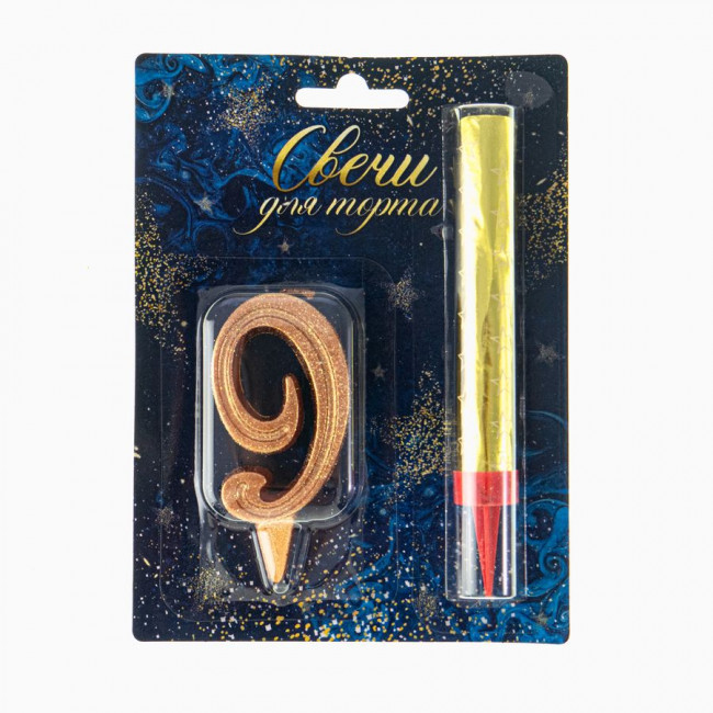 Свеча-цифра "9" 11см "Грация", бронзовая с фонтаном , Микрос/Ч46370 (20)