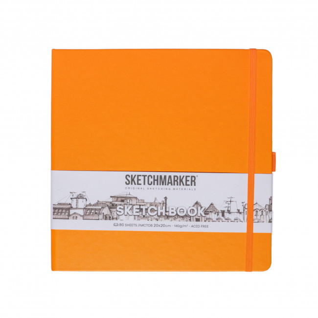 Блокнот для зарисовок 140г/кв.м 20*20см 80л, твердая обложка, оранжевый неон, Sketchmarker/23148045SM