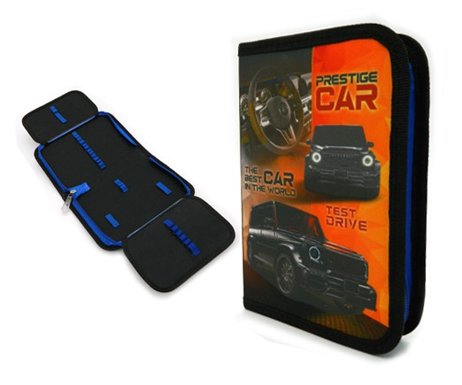 Пенал 1   отд. CJ-12006 "Престижный внедорожник" с 2-мя створками, текстиль 21*14*4см, черно-оранжевый (1/1/100)