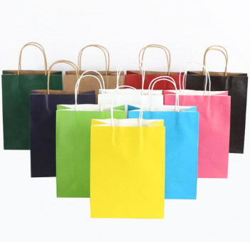 Пакет подарочный 16*22*8  цветной крафт, бумажные ручки (12)