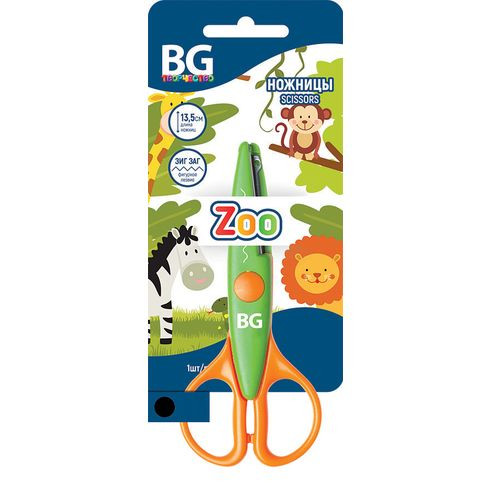 Ножницы детские "Zoo" 13,5 см,  с фигурными лезвиями, европодвес BG (24)