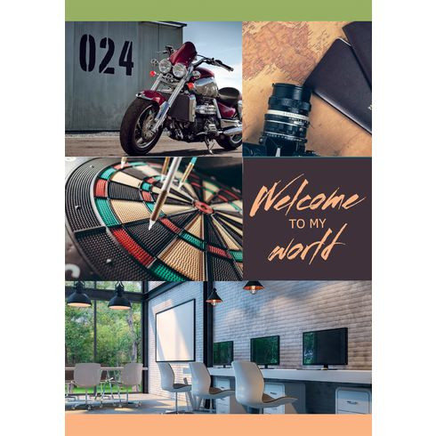 Тетрадь для записей А4 скоба 96л. клетка "Welcome to my world" выборочный лак BG (5) Тетрадь для записей А4 скоба 96л. клетка "Welcome to my world" выборочный лак BG (5)