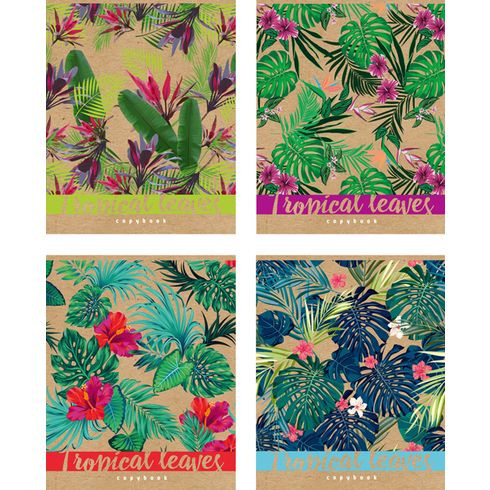 Тетрадь ученическая 48 л. в клетку "Tropical leaves" (ассорти) выборочный лак, крафт Тетрадь ученическая 48 л. в клетку "Tropical leaves" (ассорти) выборочный лак, крафт