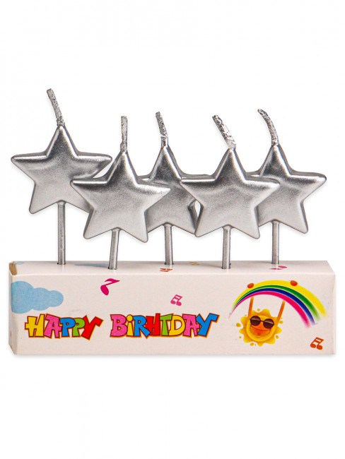 Свечи для торта на пиках. Серебряные звездочки, 5 шт, С-2541 Свечи для торта на пиках. Серебряные звездочки, 5 шт, С-2541