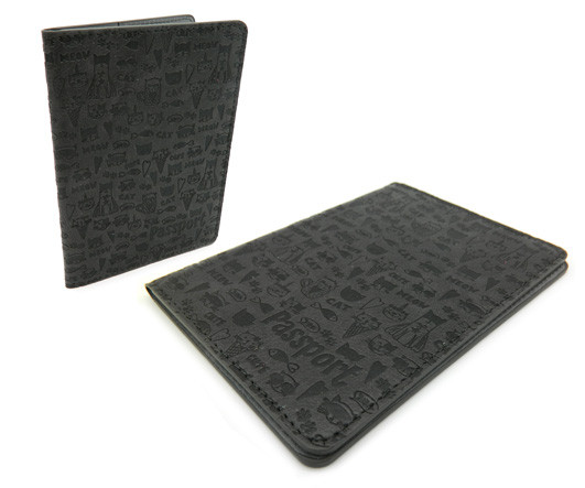 Обложка для паспорта CB-394 "Котики" черный, тиснение рисунками (2/2/500)