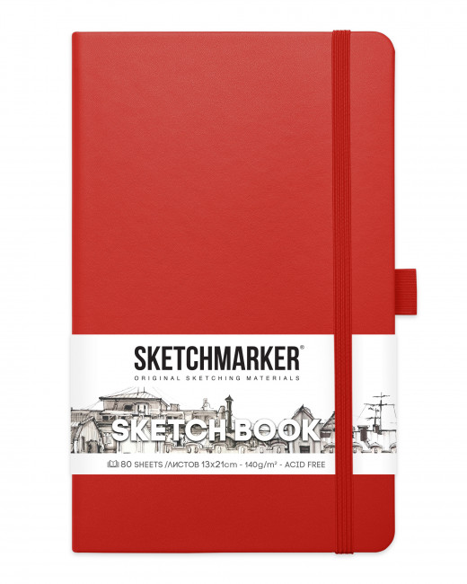 Блокнот для зарисовок 140г/кв.м 13*21см 80л твердая обложка, красный, Sketchmarker Блокнот для зарисовок 140г/кв.м 13*21см 80л твердая обложка, красный, Sketchmarker