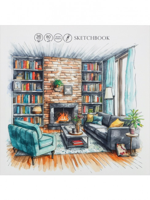 Скетчбук для маркеров "У камина". Формат:215х215мм 42стр, Проф-Пресс/36-0104 (24)