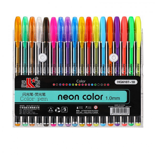 Набор гелевых ручек, 1,0мм 18цв ароматизированные, неоновые, ZUIXUA, HG6107-18