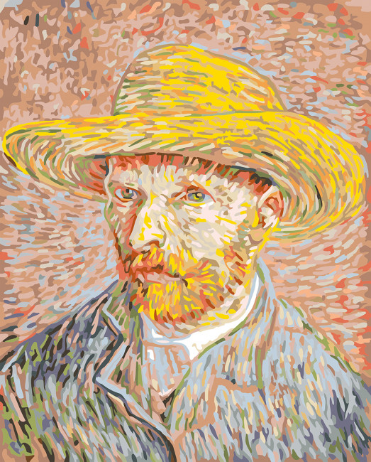 Набор для раскрашивания по номерам 50 х 40см "Винсент ван Гог, Автопортрет в соломенной шляпе",  ФРЕЯ/MET-PNB/PL-005