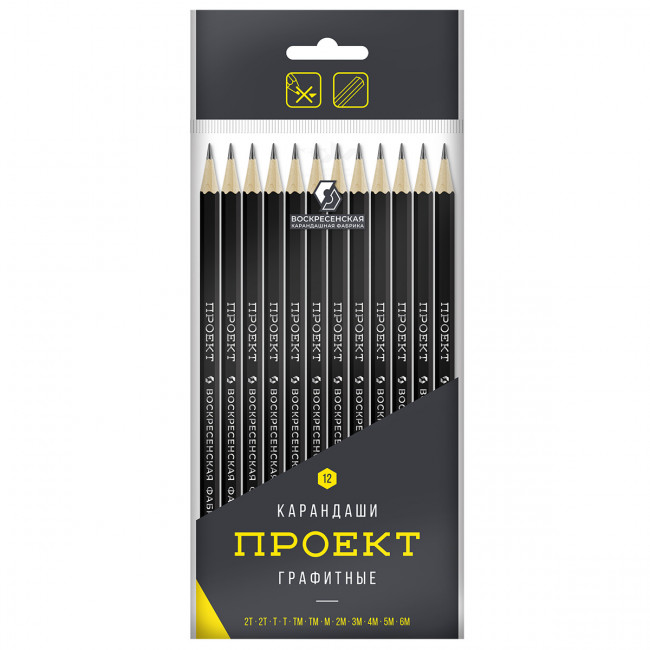 "ВКФ"   "Проект"   12P-4010   Набор графитных карандашей ОПП   заточенный   ассорти     12 шт. 6М(6B), 5М(5B), 4М(4B), 3М(3B), 2М(2B), М(B), ТМ(HB), ТМ(HB), Т(H), Т(H), 2Т(2H), 2Т(2H)