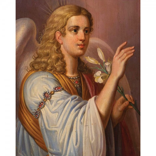 Алмазная мозаика 40*50 на подрамнике "Архангел Гавриил", частичная выкладка, ALM083