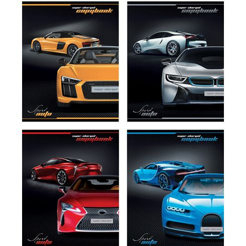 Тетрадь ученическая 48 л. в клетку "Автоспорт" (ассорти) (10/80)