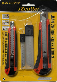 Набор канцелярских ножей 18 мм и 10 мм, с метал. направляющими, усиленные, 2 набора лезвий к ножам 9мм, 18 мм MiC/AD2087 (16)