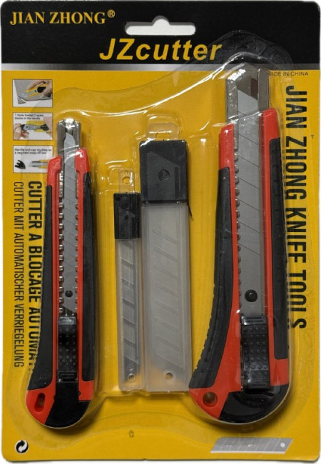 Набор канцелярских ножей 18 мм и 10 мм, с метал. направляющими, усиленные, 2 набора лезвий к ножам 9мм, 18 мм MiC/AD2087 (16)