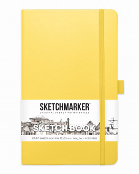 Блокнот для зарисовок 140г/кв.м 13*21см 80л твердая обложка, лимонный, Sketchmarker