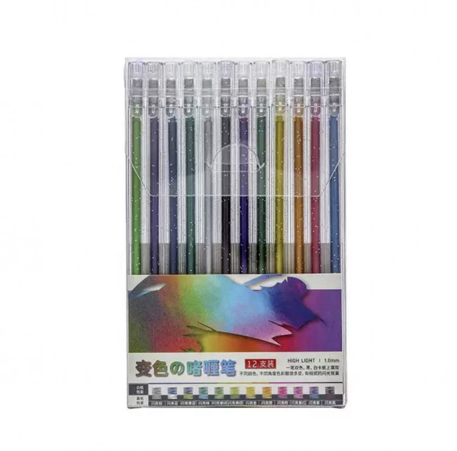 Набор гелевых ручек 12шт "Glitter", металлик, PET-ZL-12 (72)