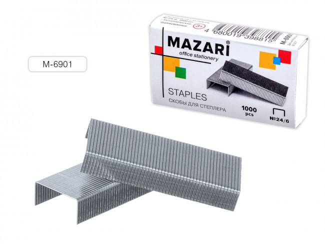 Скобы для степлера, № 24/6, 1000 шт., оцинкованные, картонная упаковка (10)