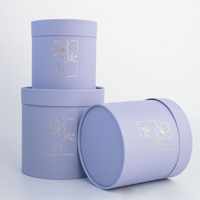 Набор коробок 3в1 "Цилиндр", d14-18см, цвет нежно-фиолетовый, тиснение золото, Микрос/Ч53101