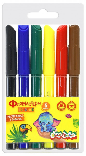 Фломастеры 6цв. утолщенные классические кругл. корп. легкосмываемые, Каляка-Маляка (24)