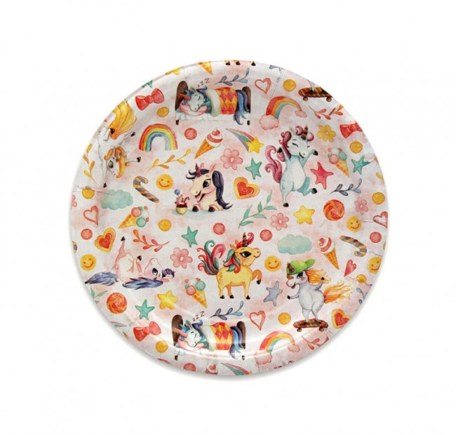 Тарелка бумажная  День единорожка (23 см, 6 шт) флоупак ФЛ-6238