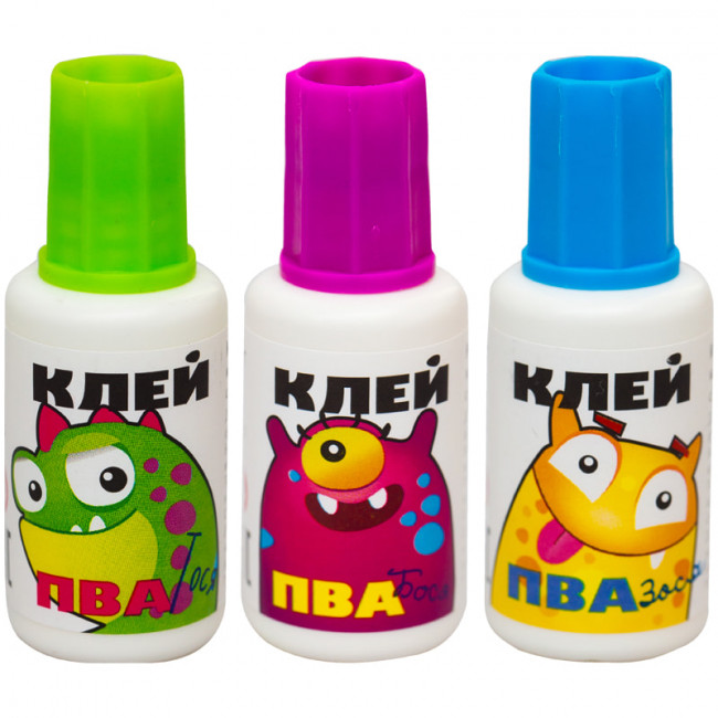 Клей ПВА канцелярский с кисточкой (Тося, Бося, Зося), 20 г Гамма (24)