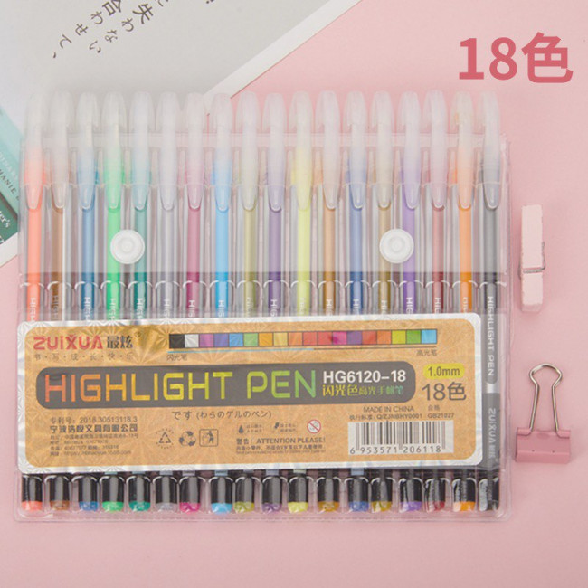 Набор гелевых ручек, 1,0мм 18цв с блёстками, ZUIXUA/HG6120-18