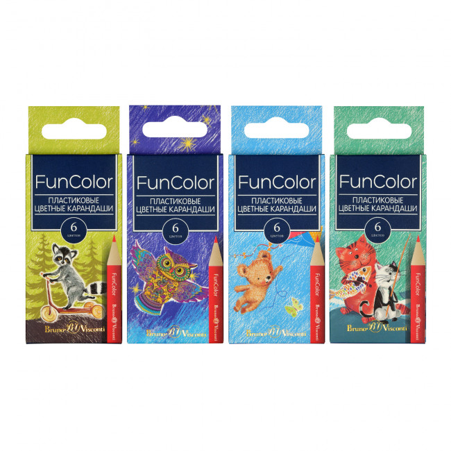 Карандаши цветные 6цв укороченные "Funcolor", 4 вида ассорти, BV/30-0089 (24) Карандаши цветные 6цв укороченные "Funcolor", 4 вида ассорти, BV/30-0089 (24)
