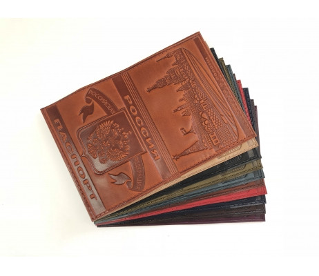 Обложка на паспорт из нат. кожи краст тиснение Кремль кож. клапана WENZER OFFiCE