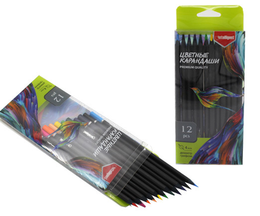 Карандаши 12 цв. INTELLIGENT CW-10  3х-гр, деревянные, заточенные, черный корпус, в упаковке ПВХ (1/12/144) Карандаши 12 цв. INTELLIGENT CW-10  3х-гр, деревянные, заточенные, черный корпус, в упаковке ПВХ (1/12/144)