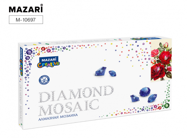 Алмазная мозаика 22х40 см (рама 23.8х43.8см)  БОРДОВЫЕ РОЗЫ ,1 дизайн, частичная выкладка, стразы разного размера, картонная упаковка