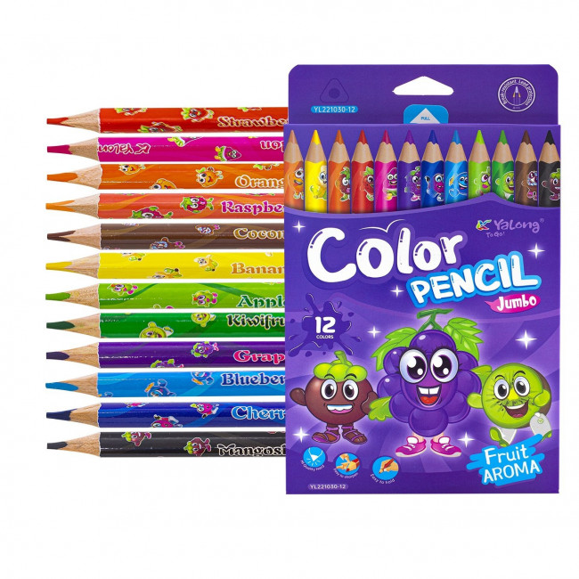 Набор цветных карандашей 12цв., "Фрукты" ароматизированные, заточенные, трехгранные, европодвес. Yalong/YL221030-12