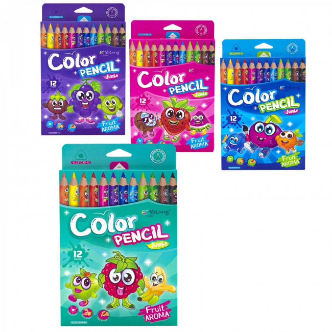 Набор цветных карандашей 12цв., "Фрукты" ароматизированные, заточенные, трехгранные, европодвес. Yalong/YL221030-12