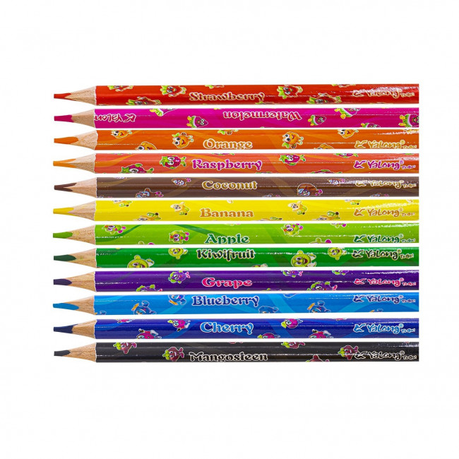 Набор цветных карандашей 12цв., "Фрукты" ароматизированные, заточенные, трехгранные, европодвес. Yalong/YL221030-12
