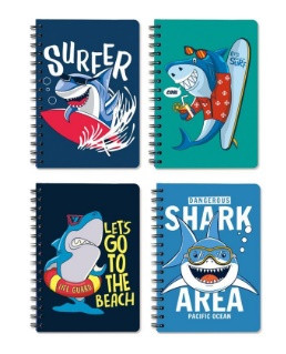 Блокнот на евроспирали SHARK 18*25см, 80 л., внутренний блок в линейку, плотность бумаги 70г/м2, 4 дизайна в ассортименте,  в термоусадочной плёнке Блокнот на евроспирали SHARK 18*25см, 80 л., внутренний блок в линейку, плотность бумаги 70г/м2, 4 дизайна в ассортименте,  в термоусадочной плёнке