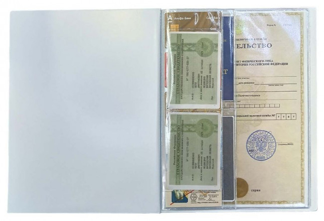 Папка "Семейные  документы" ПВХ белый с картоном, печать (принт) "Виолетта" с приваренным блоком (19 кармашков), 107-19-802-1