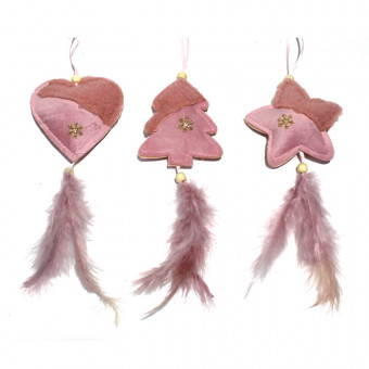 ДЕКОРАТИВНОЕ УКРАШЕНИЕ, DARLENS «ЗВЕЗДОЧКА, ЕЛОЧКА, СЕРДЦЕЧКО», 23 СМ, С ПЕРЬЯМИ, РОЗОВЫЙ, АССОРТИ (12)