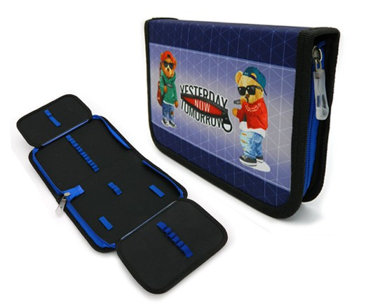 Пенал 1   отд. CM-8951 "Мишка музыкант" с 2-мя створками, текстиль, 21*14*4см, синий (1/1/100)