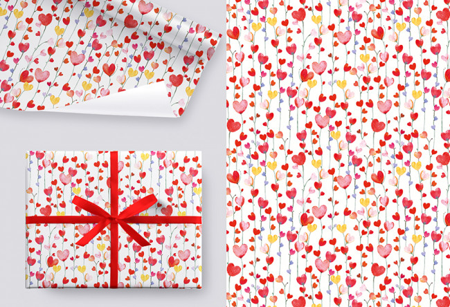 Бумага глянцевая 80гр/м2, 100см х 70см, Гирлянда из сердец (5 лист./рул.)
