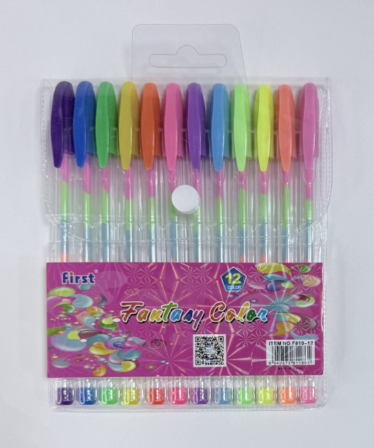 Набор гелевых ручек 12шт, игольчатый стержень, разноцветные чернила,, F810-12 (12)