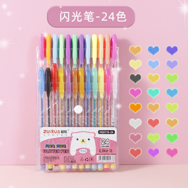 Набор гелевых ручек, 1,0мм 24цв ароматизированные, неоновые, с блёстками, ZUIXUA/HG6118-24