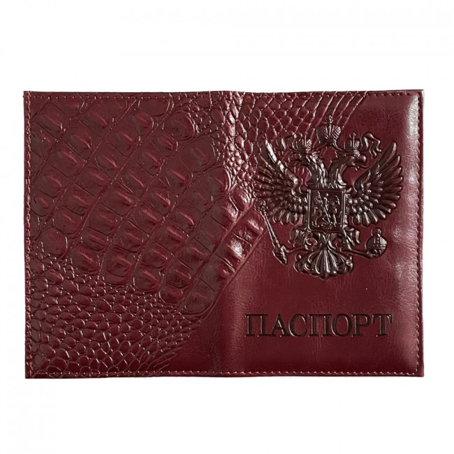 Обложка на паспорт WENZER OFFiCE, гладкий + кайман паспорт из кож.зам, орел 3Д гл, вишня