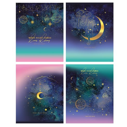 Тетрадь общая А5 скоба 96л. одна линия "Ночь пришла" тиснение фольгой (ассорти) BG (4)